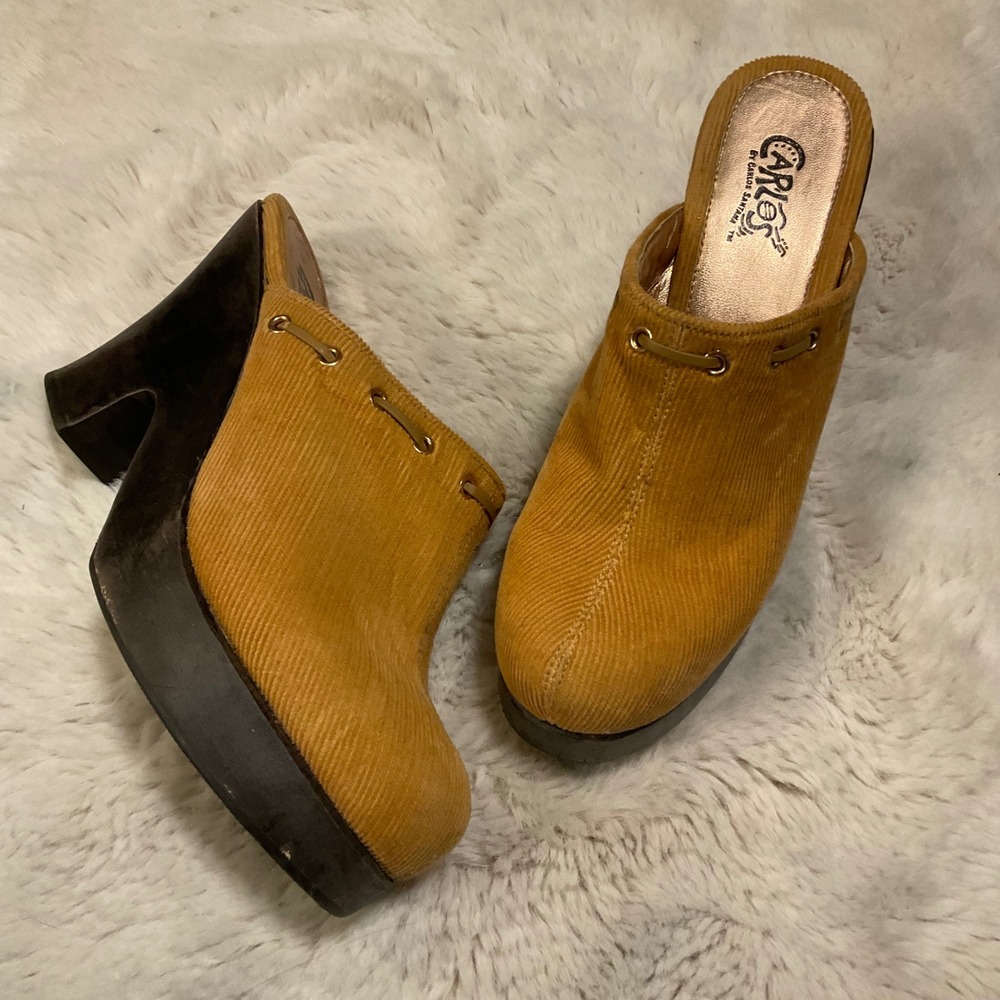 Carlos by Carlos Santana Size 8 Clog Light Brown Corduroy Wood Heel Slip On
